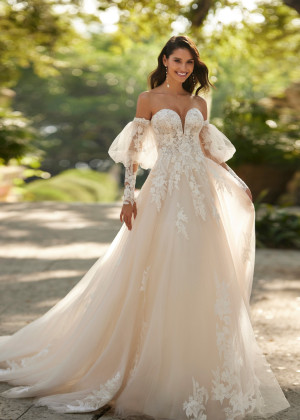 Sweetheart Neck Beaded Lace Tulle Wedding Dress With Detachable Sleeves